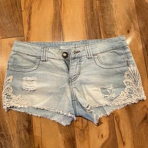 Mossimo Supply Co denim shorts size 1 with lace detail low rise waist mini short